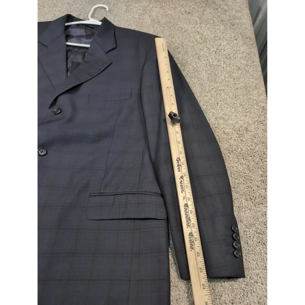 GB‎ Baroni Uomo Mens Navy Blue Plaid Wool Blend Sport Coat Blazer Made in Italy